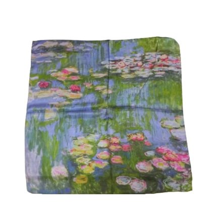 70x70 cm-es színes festményes selyem sál, kendő - Monet: Vízililiomok - ÚJ 