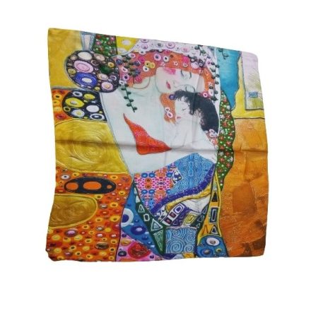 70x70 cm-es színes festményes selyem sál, kendő - Klimt: Anya és gyermeke - ÚJ