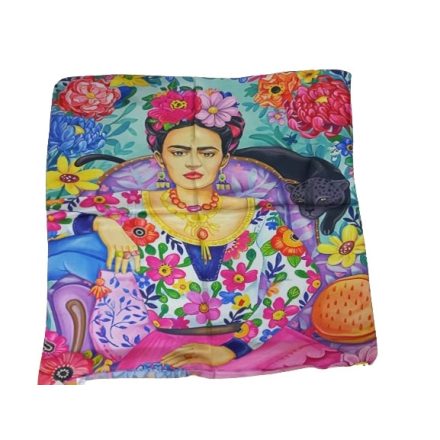 70x70 cm-es élénk színű festményes selyem sál, kendő - Frida Kahlo - ÚJ