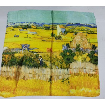 70x70 cm-es festményes selyem sál, kendő - Tájkép - Van Gogh - ÚJ 