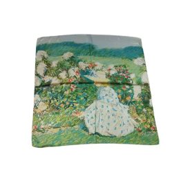   70x70 cm-es festményes selyem sál, kendő - Hölgy a réten - ÚJ