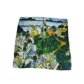   70x70 cm-es festményes selyem sál, kendő - Vidéki városka - ÚJ