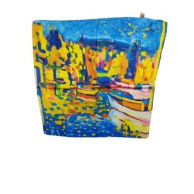   70x70 cm-es festményes selyem sál, kendő - Színes absztrakt festmény, csónakok - ÚJ