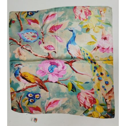 70x70 cm-es festményes selyem sál, kendő, pávás - ÚJ