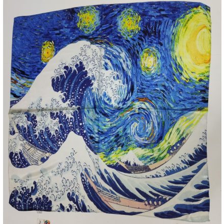 70x70 cm-es festményes selyem sál, kendő, hullámos-tengeres - ÚJ