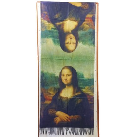 Nagyméretű színes kétoldalú festményes sál, kendő - Mona Lisa - Házak - ÚJ