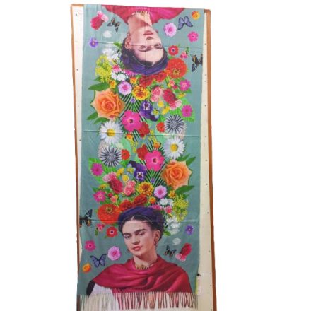 Nagyméretű színes kétoldalú festményes sál, kendő - Frida Kahlo - Virágok - ÚJ