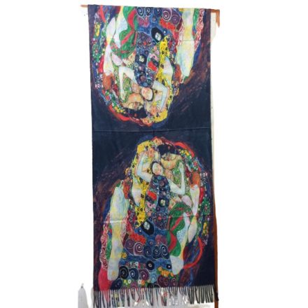 Nagyméretű színes kétoldalú festményes sál, kendő - Klimt: Anya és gyermeke - Körminta - ÚJ