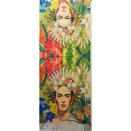Nagyméretű kétoldalú festményes sál, kendő - Frida Kahlo - Sárga virágok - ÚJ