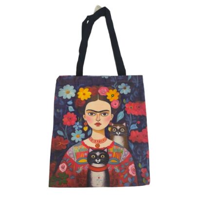 Cicás festményes erős vászon füles bevásárlótáska, szatyor - Frida Kahlo - ÚJ 