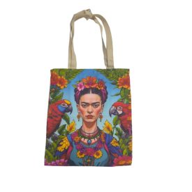   Világoskék papagájos erős vászon füles bevásárlótáska, szatyor - Frida Kahlo - ÚJ 