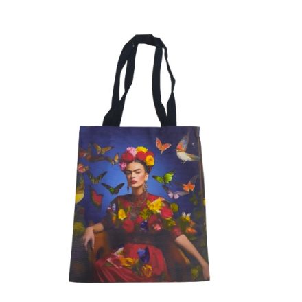 Kék pillangós, lepkés erős vászon füles bevásárlótáska, szatyor - Frida Kahlo - ÚJ 