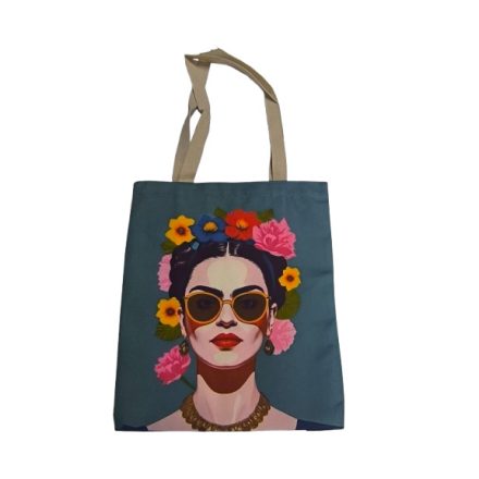 Türkiz festményes erős vászon füles bevásárlótáska, szatyor - Frida Kahlo - ÚJ 