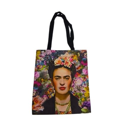 Színes virágos festményes erős vászon füles bevásárlótáska, szatyor - Frida Kahlo - ÚJ 