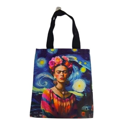 Csillagos éj és Frida Kahlo festményes erős vászon füles bevásárlótáska, szatyor - Frida Kahlo, Van Gogh - ÚJ 