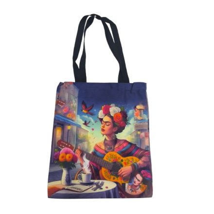 Színes gitáros festményes erős vászon füles bevásárlótáska, szatyor - Frida Kahlo - ÚJ 