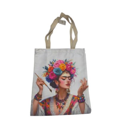 Fehér festményes erős vászon füles bevásárlótáska, szatyor - Frida Kahlo - ÚJ 