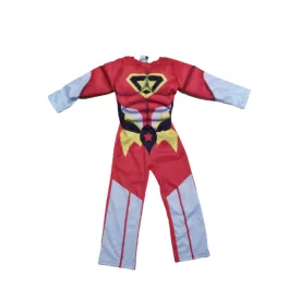   5-7 évesre piros csillagos hős jelmezruha, izmosított (pl. Power Rangers)