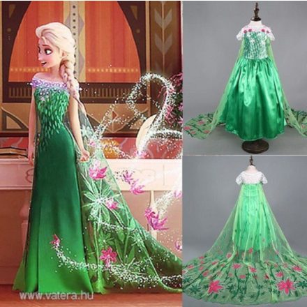 116-os (6 évesre)  zöld Elza jelmez - Frozen, Jégvarázs - ÚJ