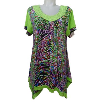 Női nagyméretű zöld strasszos mintás tunika jellegű póló, one size, free size, egy méret - Fashion - ÚJ