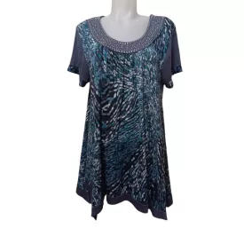   Női nagyméretű szürke strasszos mintás tunika jellegű póló, one size, free size, egy méret - Fashion - ÚJ
