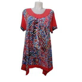   Női nagyméretű piros strasszos mintás tunika jellegű póló, one size, free size, egy méret - Fashion - ÚJ