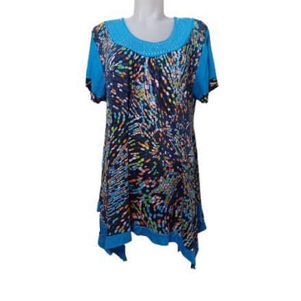 Női nagyméretű kék strasszos mintás tunika jellegű póló, one size, free size, egy méret - Fashion - ÚJ