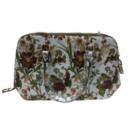 Barna-zöld virágos női táska, ridikül - ÚJ