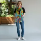Női türkiz virágos sál, kendő, 150 cm