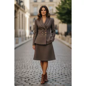   Női M-es barna elegáns gyapjú kosztüm, szett, együttes - Si You