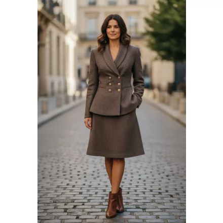 Női M-es barna elegáns gyapjú kosztüm, szett, együttes - Si You