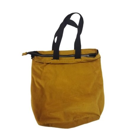 Mustárszínű kord táska, cipzárral záródik felül
