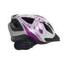 49-54 cm-es fejre fehér-lila biciklis, kerékpáros világító, állítható bukósisak