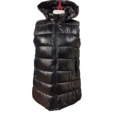 Női S-es fekete fényes anyagú pufimellény - Black & Fish