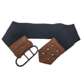 60-80 cm-es derékra fekete-barna gumis öv, 6 cm széles