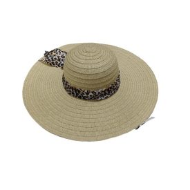   Kb 58 cm-es fejre szalmasárga női szalmakalap párducmintás szalaggal - ÚJ