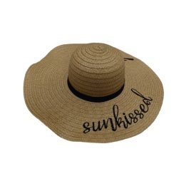 Kb 58 cm-es fejre feliratos barna női szalmakalap - ÚJ