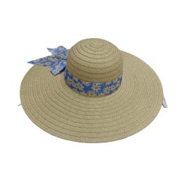   Kb 58 cm-es fejre szalmasárga női szalmakalap kék margarétás szalaggal - ÚJ