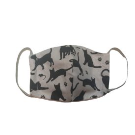   Fehér alapon fekete cicás szájmaszk, maszk, felnőtt méret - ÚJ