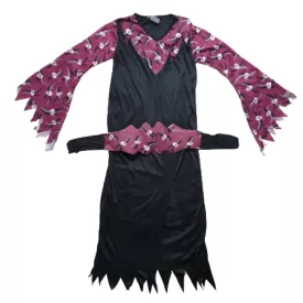   8-11 évesre fekete-lila koponyás lány halloween jelmezruha övvel