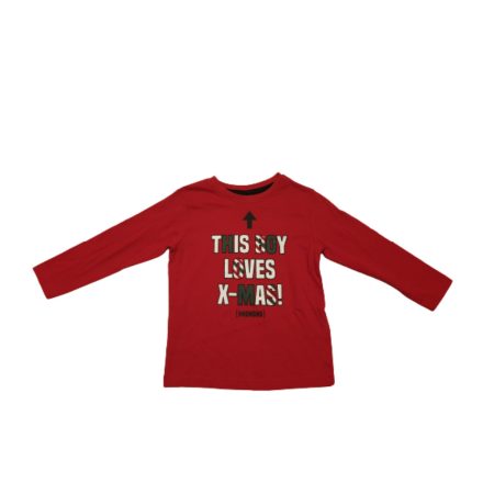 92-es piros karácsonyi feliratos fiú pamutfelső - Kiki & Koko - ÚJ