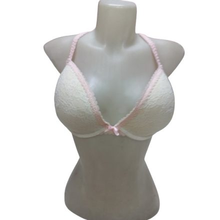 85C fehér-rózsaszín csipkés push-up merevítős melltartó 