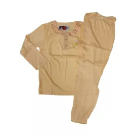 Női M-es barackszínű virágos-mintás pizsama - ÚJ