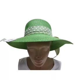 57 cm-es fejre zöld pöttyös szalagos szalmakalap - ÚJ
