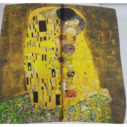 70x70 cm-es festményes selyem sál, kendő - Klimt: A csók - ÚJ