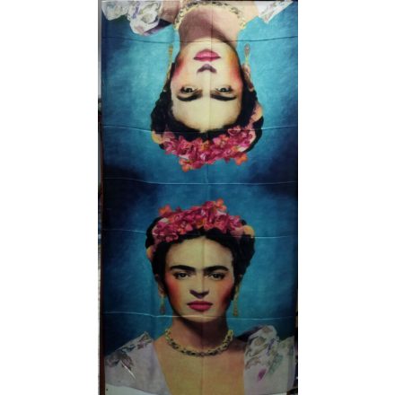 Nagyméretű festményes kék selyem sál, kendő, stóla - Frida Kahlo - ÚJ