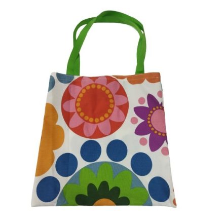 Virágos mintás vászon táska, textil táska, bevásárlótáska zöld füllel 38*37 cm - ÚJ 