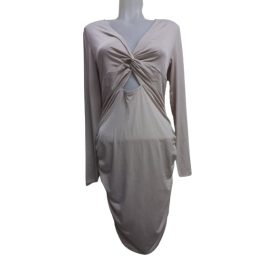   Női 42-es drapp rafinált szabású alkalmi ruha - Amisu - ÚJ