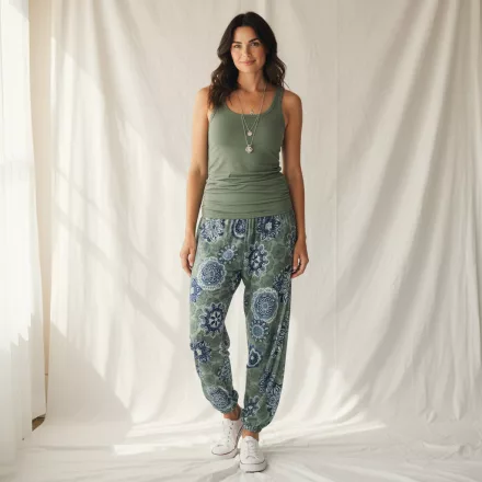 Női khaki mandalás laza jóganadrág, nyári nadrág - Italy Moda - ÚJ