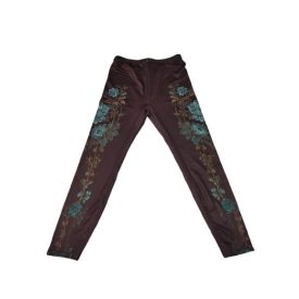 Női L-es sötétbarna virágmintás leggings - ÚJ